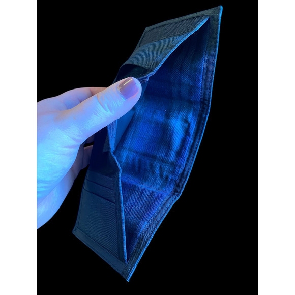 Black Watch Plaid Lined Wallet Black Nylon Vintage 80s 90s Mens Bi Fold - Picture 1 of 9